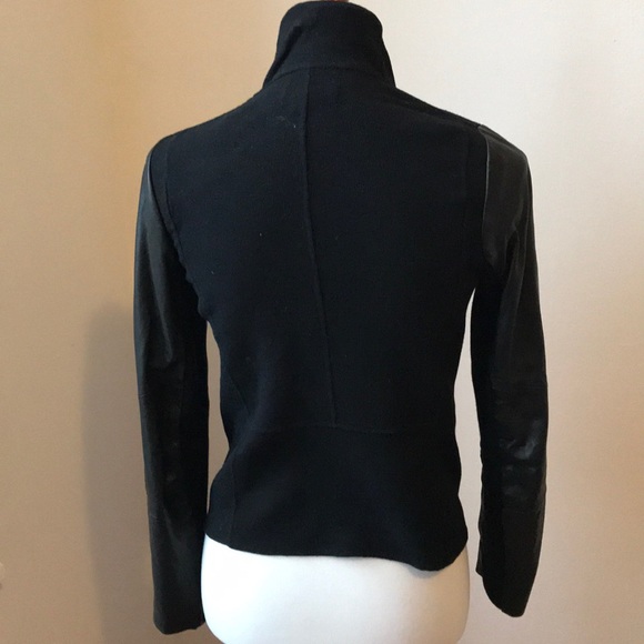 VINCE wool & leather fitted asymmetrical jacket - Picture 2 of 8